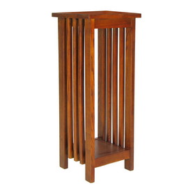 Benjara BM210432 30 Inch Wooden Flower Stand with Bottom Shelf and Slatted Sides, Brown