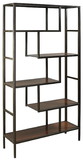 Benjara BM210649 5 Shelves Asymmetric Design Bookcase with Metal Frame in Brown and Black