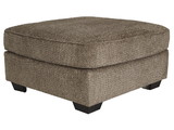 Benjara BM210746 Fabric Upholstered Square Oversized Ottoman with Tapered Block Legs in Brown