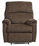 Benjara BM210774 Fabric Upholstered Zero Wall Recliner with Pillow Top Armrests in Brown