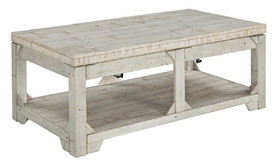 Benjara BM210780 48 Inch Farmhouse Style Lift Top Coffee Table, Open Bottom Shelf, White
