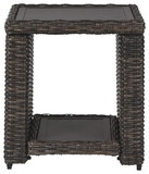 Benjara BM210785 Handwoven Wicker End Table with Open Shelf in Brown and Black