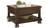 Benjara BM210818 Lift Top Cocktail Table with Open Bottom Shelf and Bun Feet in Brown