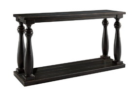 Benjara BM210921 Wire Brush Wooden Frame Sofa Table with Turned Legs in Antique Black