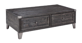 Benjara BM210957 Wooden Lift Top Cocktail Table with 2 Drawers and Metal Accents in Gray