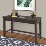 Benjara BM210977 Wooden Writing Desk with Block Legs and 2 Drawers in Dark Brown and Black