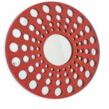 Benjara BM211047 Contemporary Wooden Round Wall Decor with Circle Cut Outs, Red and Silver
