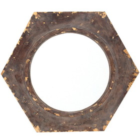 Benjara BM211048 Rustic Style Wooden Wall Mirror with Hexagonal Frame, Silver and Brown
