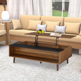 Benjara BM211086 Wooden Coffee Table with Lift Top Storage and 1 Open Shelf in Walnut Brown