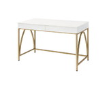 Benjara BM211100 Rectangular Wooden Frame Desk with 2 Drawers and Metal Legs in White and Gold