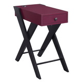 Benjara BM211109 Wooden Frame Side Table with X Shaped Legs and 1 Drawer in Purple and Black
