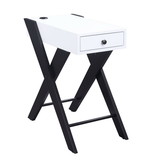 Benjara BM211110 Wooden Frame Side Table with X Shaped Legs and 1 Drawer in White and Black