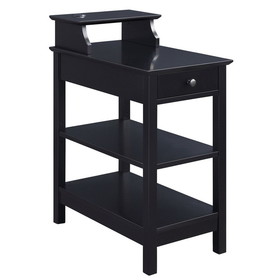 Benjara BM211111 Wooden Frame Side Table with 3 Open Compartments and 1 Drawer in Black