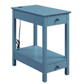Benjara BM211114 Wooden Frame Side Table with 2 Drawers and 1 Bottom Shelf in Teal Blue
