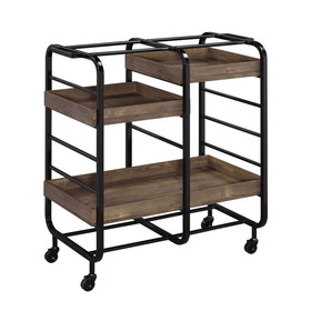 Benjara BM211118 Metal Frame Serving Cart with 3 Open Storage and Casters in Brown and Black