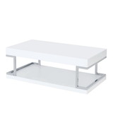 Benjara BM211121 High Gloss Contemporary Coffee Table with Bottom Shelf in White and Silver