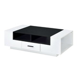 Benjara BM211122 Contemporary Coffee Table with Drawer and Open Compartment in Black and White