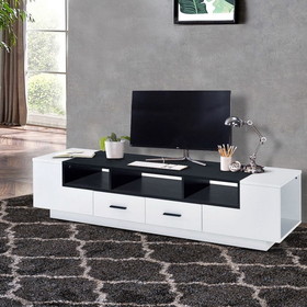 Benjara BM211123 Contemporary 2 Drawer TV Stand with Media Compartments in Black and White
