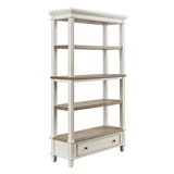 Benjara BM213228 Wooden Bookcase with 4 Tier Shelves and Bottom Drawer in Brown and White