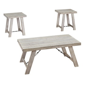 Benjara BM213278 Wooden Table Set with Canted Legs and Tension Bars in Washed White