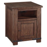 Benjara BM213294 1 Door Wooden End Table with 1 Cubby and Power Hub in Brown