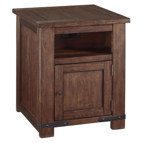 Benjara BM213294 1 Door Wooden End Table with 1 Cubby and Power Hub in Brown
