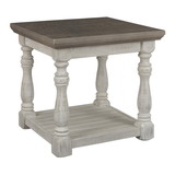 Benjara BM213361 Plank Style End Table with Turned Legs and Open Shelf in White and Gray