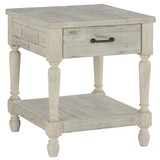 Benjara BM213375 Plank Style End Table with 1 Drawer and Open Bottom Shelf in Washed White