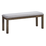 Benjara BM213393 Nailhead Trim Wooden Dining Bench with Fabric Upholstery in Brown and Gray