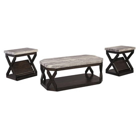 Benjara BM213404 Faux Marble Table Set with 1 Coffee Table and 2 End Tables in Gray and Brown