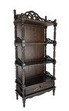 Benjara BM213452 Wooden Bookcase Shelf with Carved Details and Filigree Accents, Brown
