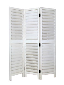 Benjara BM213480 Wooden 3 Panel Room Divider with Slatted Design, White