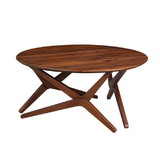 Benjara BM214021 Round Wooden Adjustable Table with Boomerang Legs, Brown