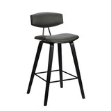 Benjara BM214640 Bar Height Wooden Bar Stool with Curved Leatherette Seat, Black and Gray