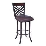 Benjara BM214641 26 Inch Metal Bar Stool with Leatherette Seat and Swivel Mechanism, Brown
