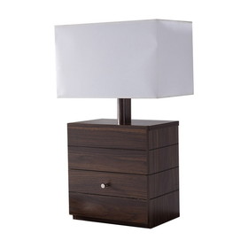 Benjara BM214746 Rectangular Shade Wooden Table Lamp with 1 Drawer, Brown and White