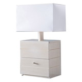 Benjara BM214747 Rectangular Shade Table Lamp with 1 Drawer and Floating Plinth, Glossy White