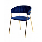 Benjara BM214814 Fabric Upholstered Dining Chair with Metal Legs, Set of 2, Blue and Gold