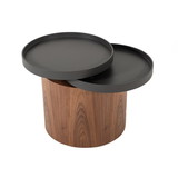Benjara BM214822 Cylindrical Wooden End Table with Swivel Tray Top, Brown and Black