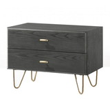 Benjara BM214831 2 Drawer Wooden Nightstand with Hairpin Metal Legs, Gray and Gold