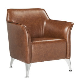 Benjara BM214954 Leatherette Accent Chair with Track Armrest and Welt Trim Details, Brown