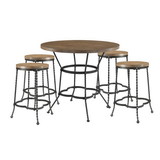 Benjara BM214965 5 Piece Counter Height Set with 1 Table and 4 Stools, Brown and Black