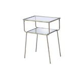Benjara BM214975 Glass Top End Table with Metal Frame and Open Bottom Shelf, Brass and Clear
