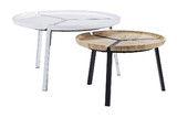 Benjara BM215039 2 Piece Round Nesting Table with Metal Tripod Base, White and Brown