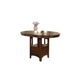 Benjara BM215254 Extendable Round Wooden Counter Height Table with Open Bottom Shelf, Gray
