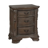Benjara BM215262 3 Drawer Nightstand with Carving and Bracket Feet Support, Brown - BM215262