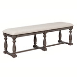 Benjara BM215332 Farmhouse Style Bench with Padded Seating and Turned Pedestal Base, Gray