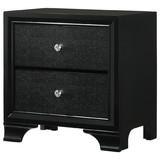 Benjara BM215425 2 Drawer Wooden Nightstand with Textured Details and Crystal Pulls, Black