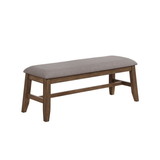 Benjara BM215445 Wooden Bench with Fabric Upholstered Seat and Angled Legs, Brown and Gray - BM215445