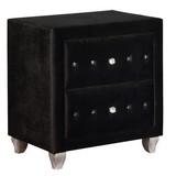 Benjara BM215563 Fabric Upholstered Wooden Nightstand with Two Drawers, Black